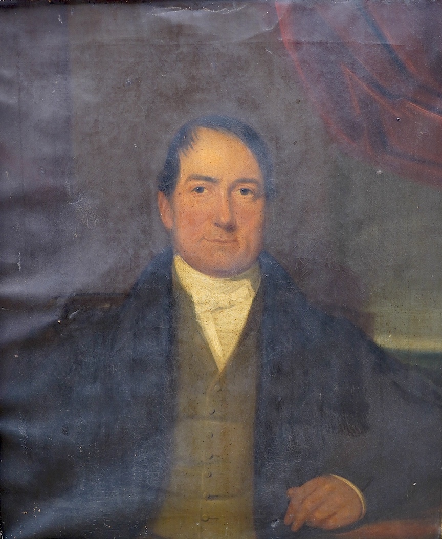 19th century English School, oil on canvas, Portrait of a gentleman, 75 x 63cm. Condition - poor